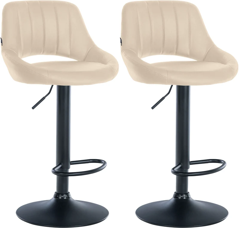 Lot de 2 tabourets de bar chaises hautes réglables en PVC crème dossier ajouré et pied métal noir 10_0006797