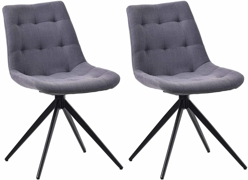 Lot de 2 chaises contemporaine pivotante avec pieds croisés en métal noir et assise en tissu gris foncé 10_0007619