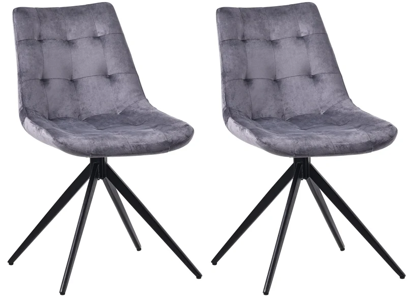 Lot de 2 chaises contemporaine pivotante avec pieds croisés en métal noir et assise en velours gris foncé 10_0007608