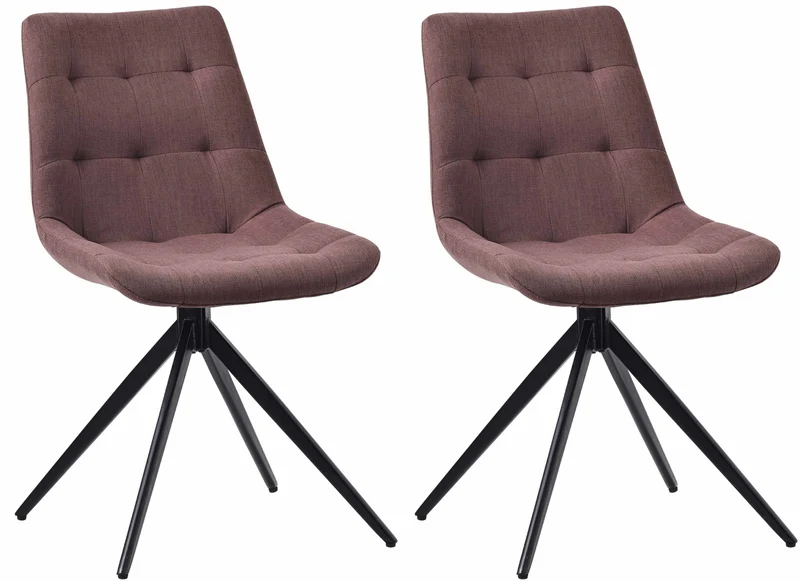 Lot de 2 chaises contemporaine pivotante avec pieds croisés en métal noir et assise en tissu marron 10_0007602