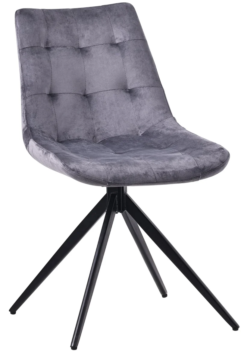Chaise contemporaine pivotante avec pieds croisés en métal noir et assise en velours gris foncé 10_0007367