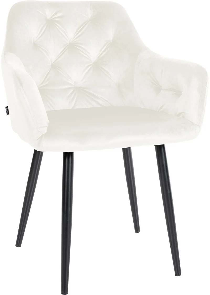 Chaise de salle à manger avec coutures décoratives en velours crème et pieds en métal noir 10_0007391