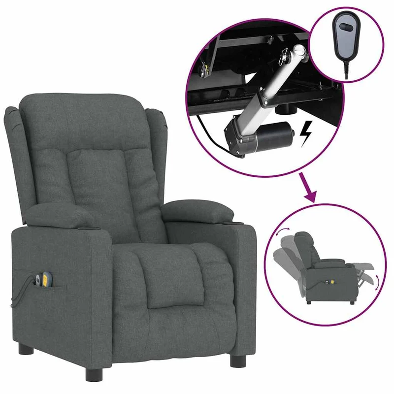 Fauteuil de relaxation avec fonction inclinable et massage en tissu gris foncé DEC029299
