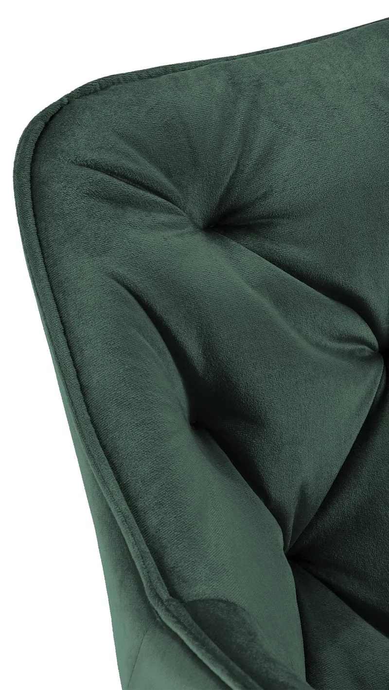 Chaise de salle à manger x1 coutures décoratives en velours vert et pieds en métal noir 10_0007288