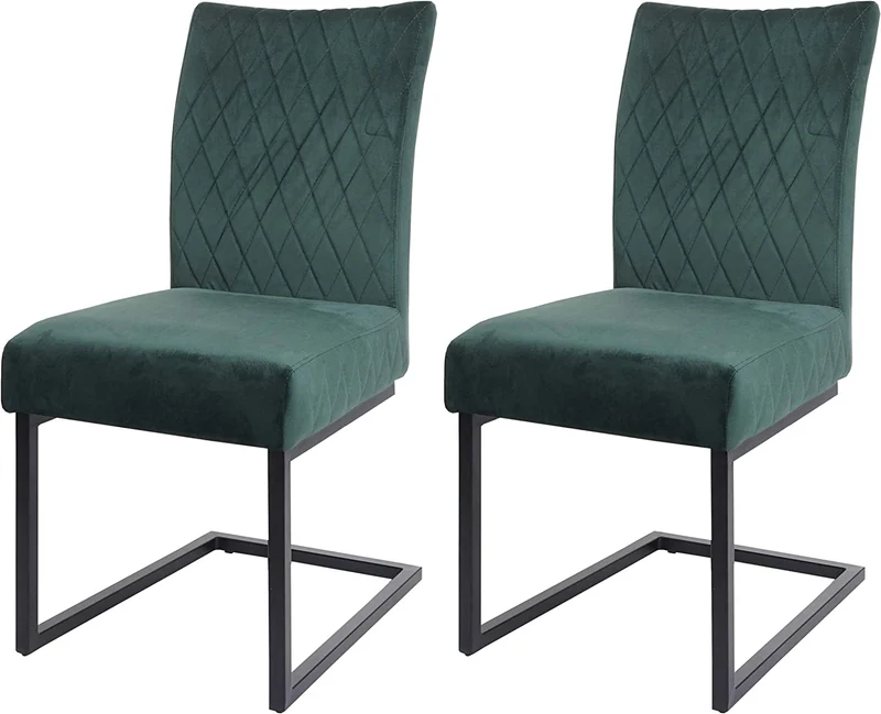 Ensemble de 2 chaises de salle à manger chaise visiteur en acier design moderne velours thermolaqué vert CDS04489