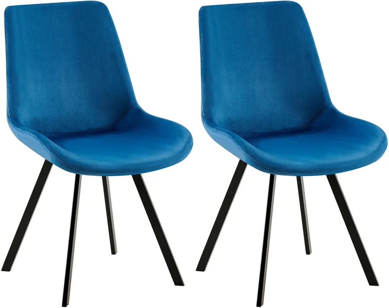Lot de 2 chaises de salle à manger pivotant à 360 degrés en velours bleu foncé cadre en métal noir 10_0007607