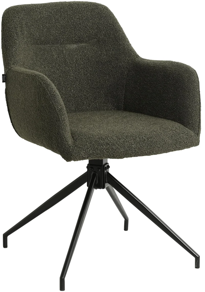 Chaise en tissu bouclette vert foncé avec pied étoile en métal noir – Chaise design moderne 10_0007253