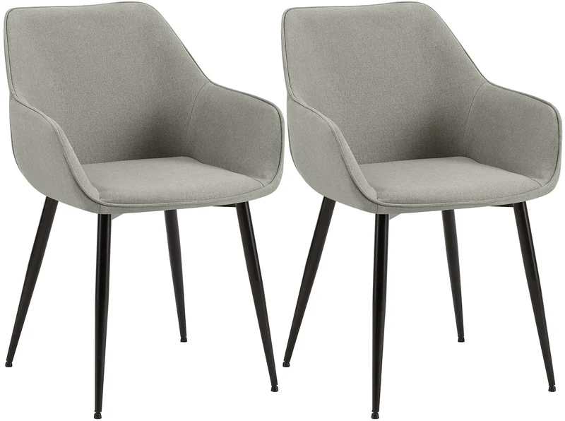 Lot de 2 chaises de salle à manger bureau salle d'attente en tissu gris clair et métal noir 10_0007374