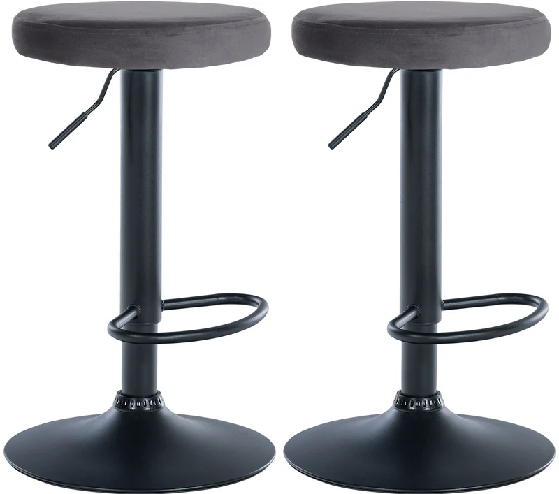 Lot de 2 tabourets de bar design simple hauteur réglable revêtement en velours gris foncé pieds en métal noir 10_0006810