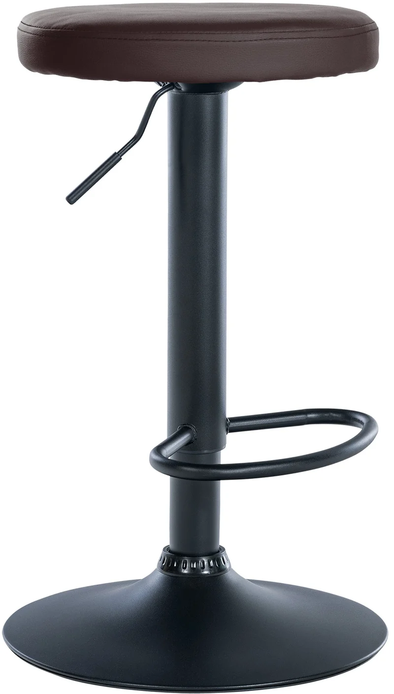 Tabouret de bar x1 design simple hauteur réglable revêtement en PVC marron pieds en métal noir 10_0006803
