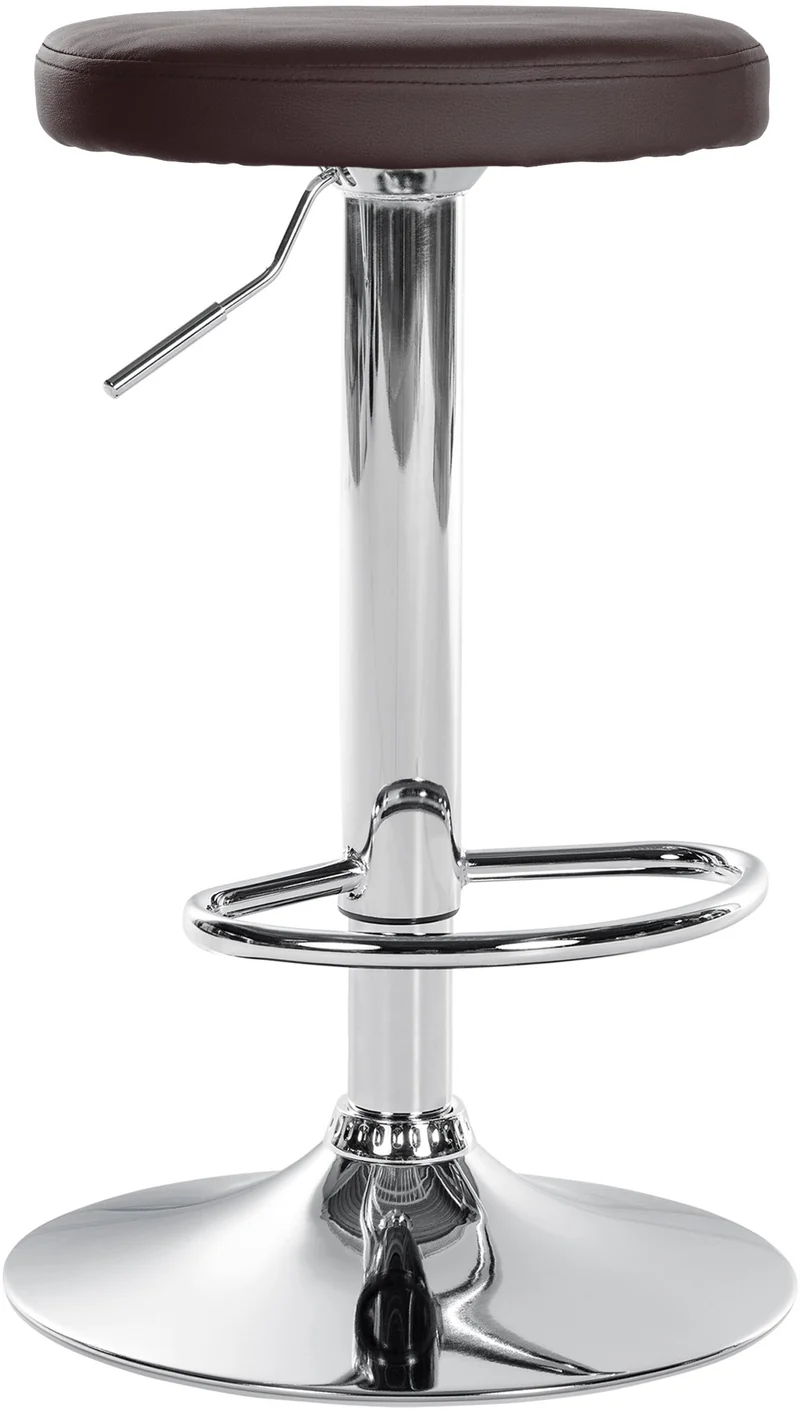 Tabouret de bar x1 design simple hauteur réglable revêtement en PVC marron pieds en métal aspect chromé 10_0006802