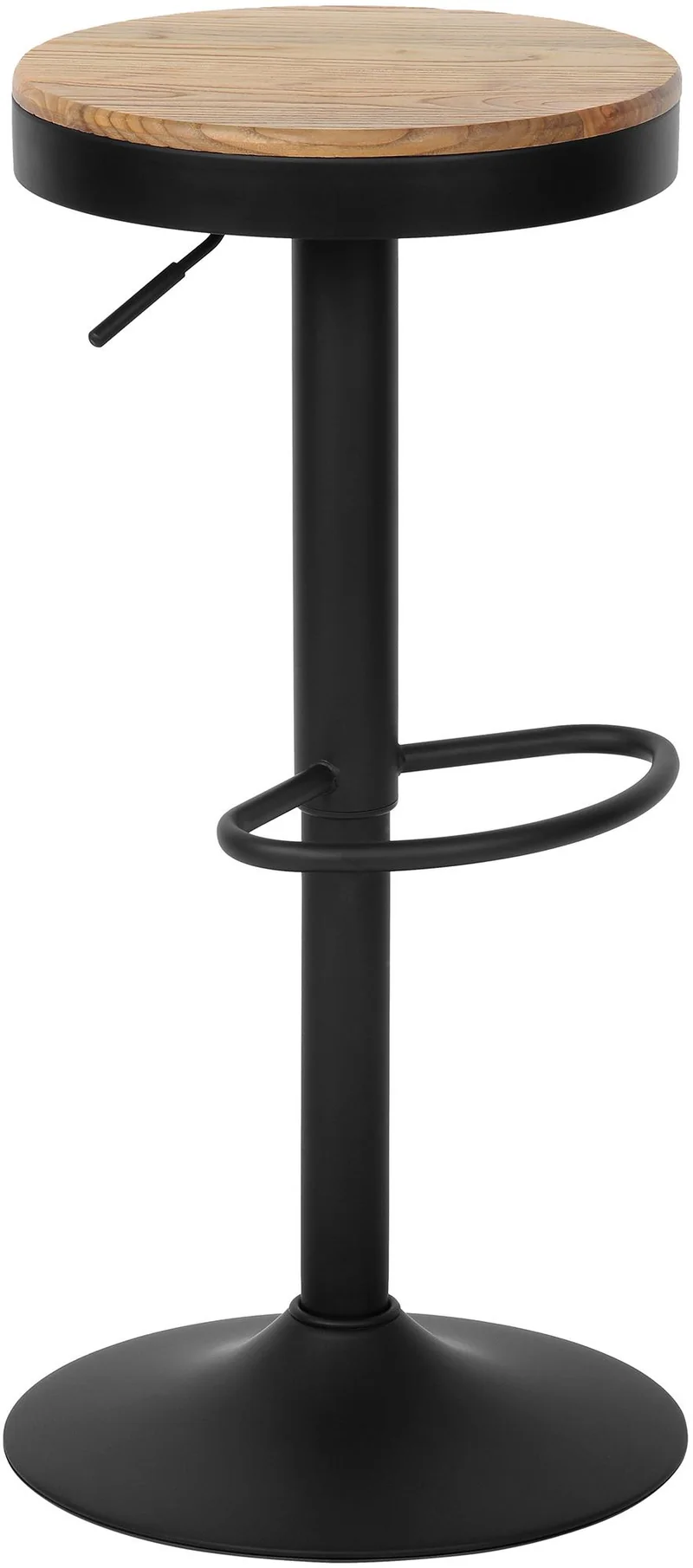Tabouret de bar x1 style industriel – Assise en bois et pied métal noir réglable et pivotant 10_0006568