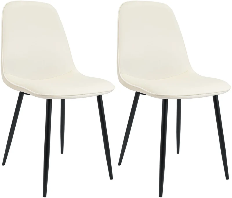 Lot de 2 chaises de salle à manger élégantes et minimalistes en velours crème cadre en métal noir 10_0007570