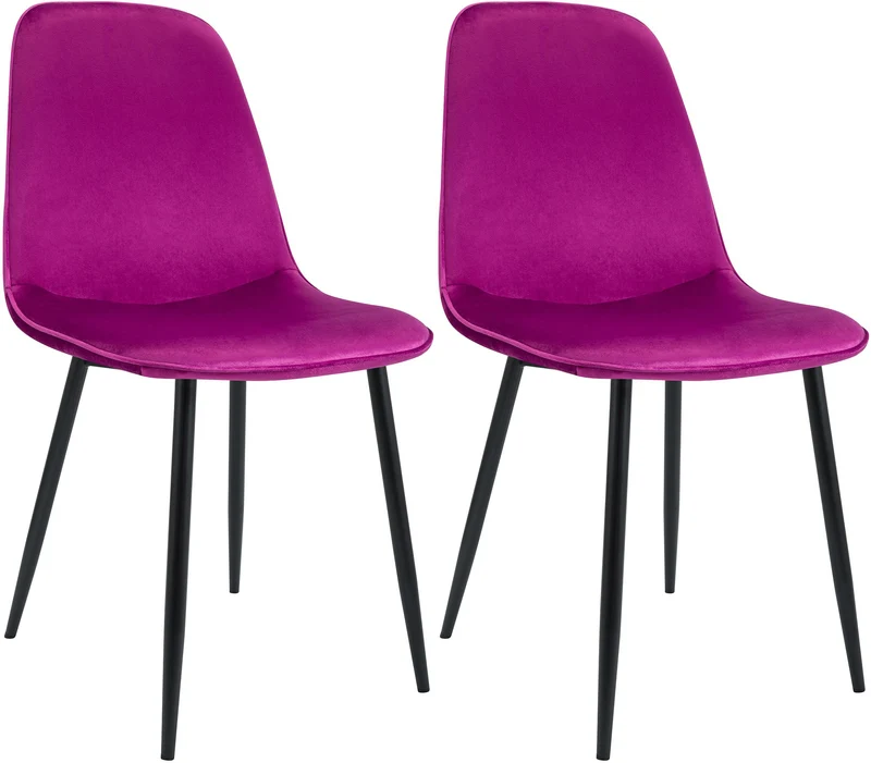 Lot de 2 chaises de salle à manger élégantes et minimalistes en velours violet cadre en métal noir 10_0007544