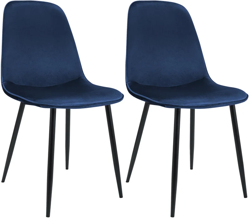 Lot de 2 chaises de salle à manger élégantes et minimalistes en velours bleu foncé cadre en métal noir 10_0007405