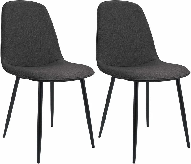 Lot de 2 chaises de salle à manger élégantes et minimalistes en tissu gris foncé cadre en métal noir 10_0007384