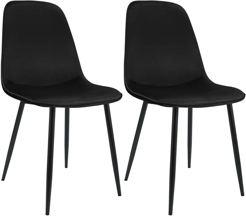 Lot de 2 chaises de salle à manger élégantes et minimalistes en velours noir cadre en métal noir 10_0007375