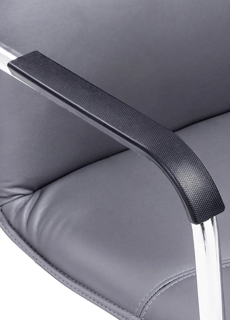 Chaise de bureau fauteuil visiteur avec accoudoirs en PVC gris et métal aspect chromé 10_0007297