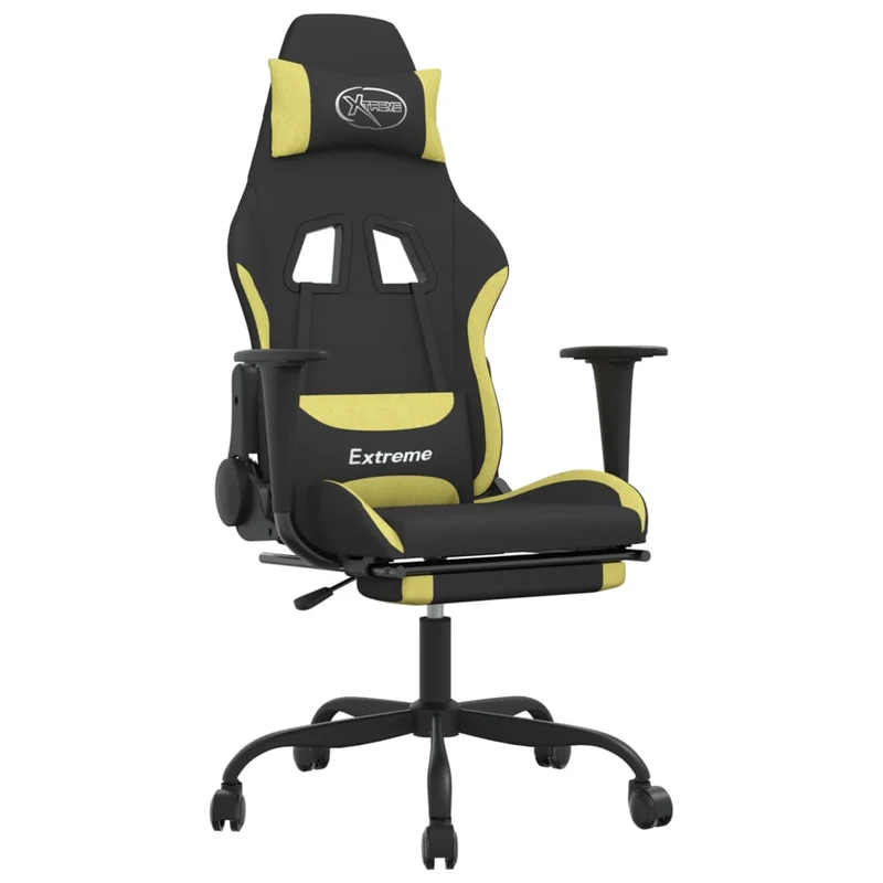 Fauteuil de bureau chaise gaming sur roulettes avec repose-pieds en tissu noir et vert clair DEC025798