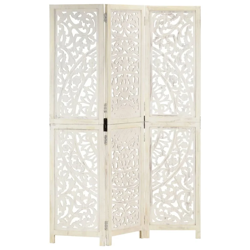 Paravent séparateur de pièce cloison 3 panneaux 120 x 165 cm bois manguier blanc DEC030732
