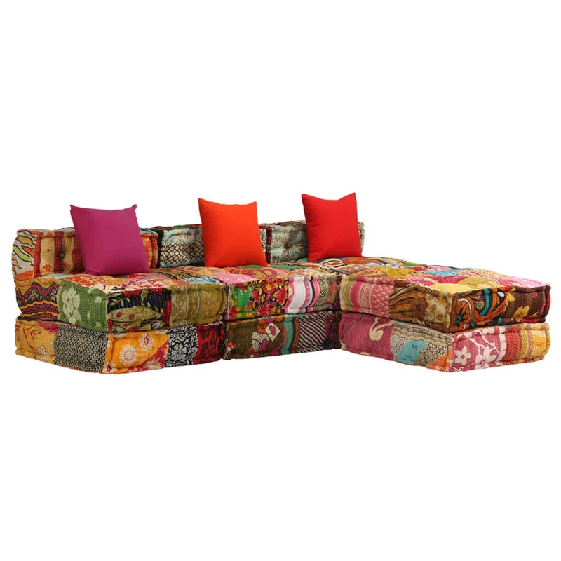 Coussins canapé de sol poufs modulaire chaise longue en tissu 3 places en tissu Patchwork DEC021227