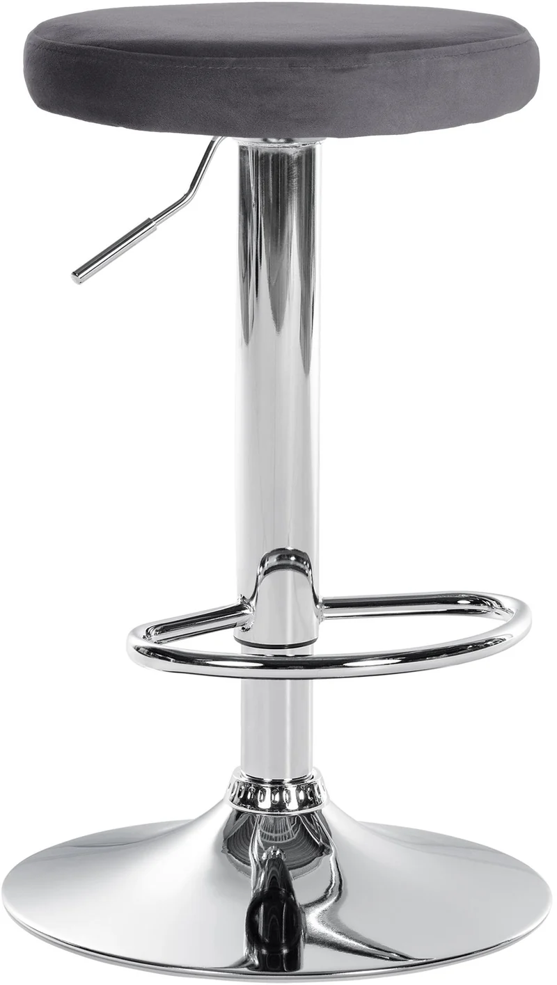 Tabouret de bar x1 design simple hauteur réglable revêtement en velours gris foncé pieds en métal aspect chromé 10_0005348