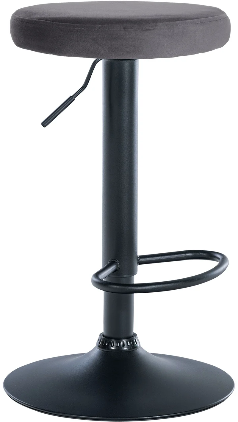Tabouret de bar x1 design simple hauteur réglable revêtement en velours gris foncé pieds en métal noir 10_0005352