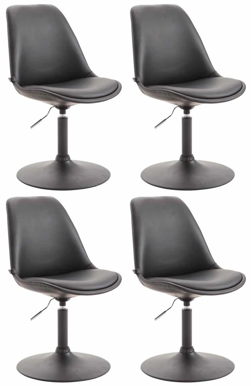 Lot de 4 chaises de salle à manger pivotante hauteur réglable en plastique noir et pied trompette métal noir 10_0001805