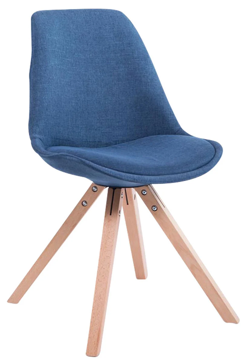Chaise de salle à manger design scandinave en tissu bleu et pieds en bois clair forme carré 10_0003455