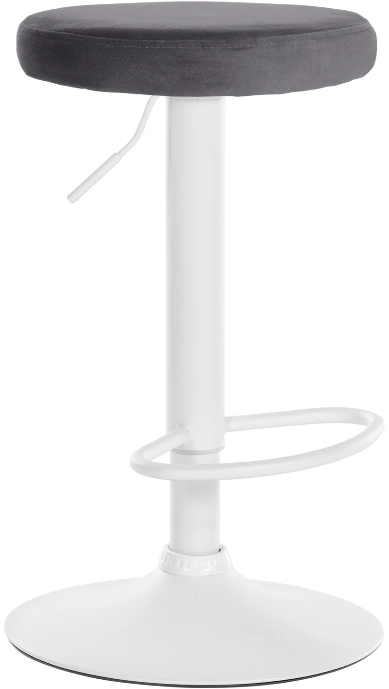 Tabouret de bar x1 design simple hauteur réglable revêtement en velours gris foncé pieds en métal blanc 10_0005356