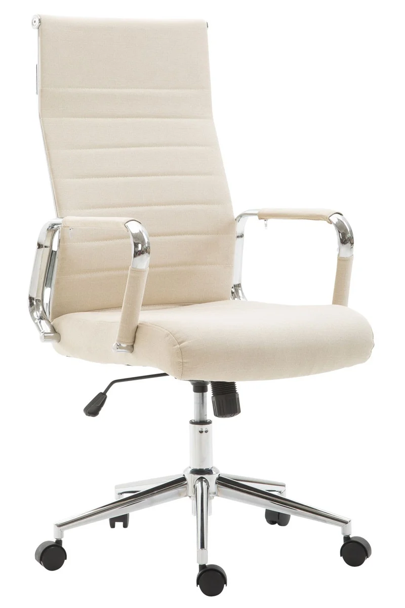 Fauteuil de bureau en tissu crème avec assise rembourrée pivotant BUR10237
