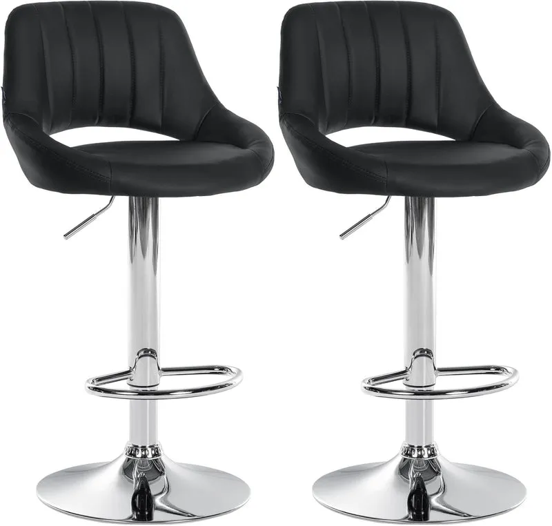 Lot de 2 tabourets de bar avec repose-pieds en forme d'arc assise en similicuir noir cadre en métal TDB10753
