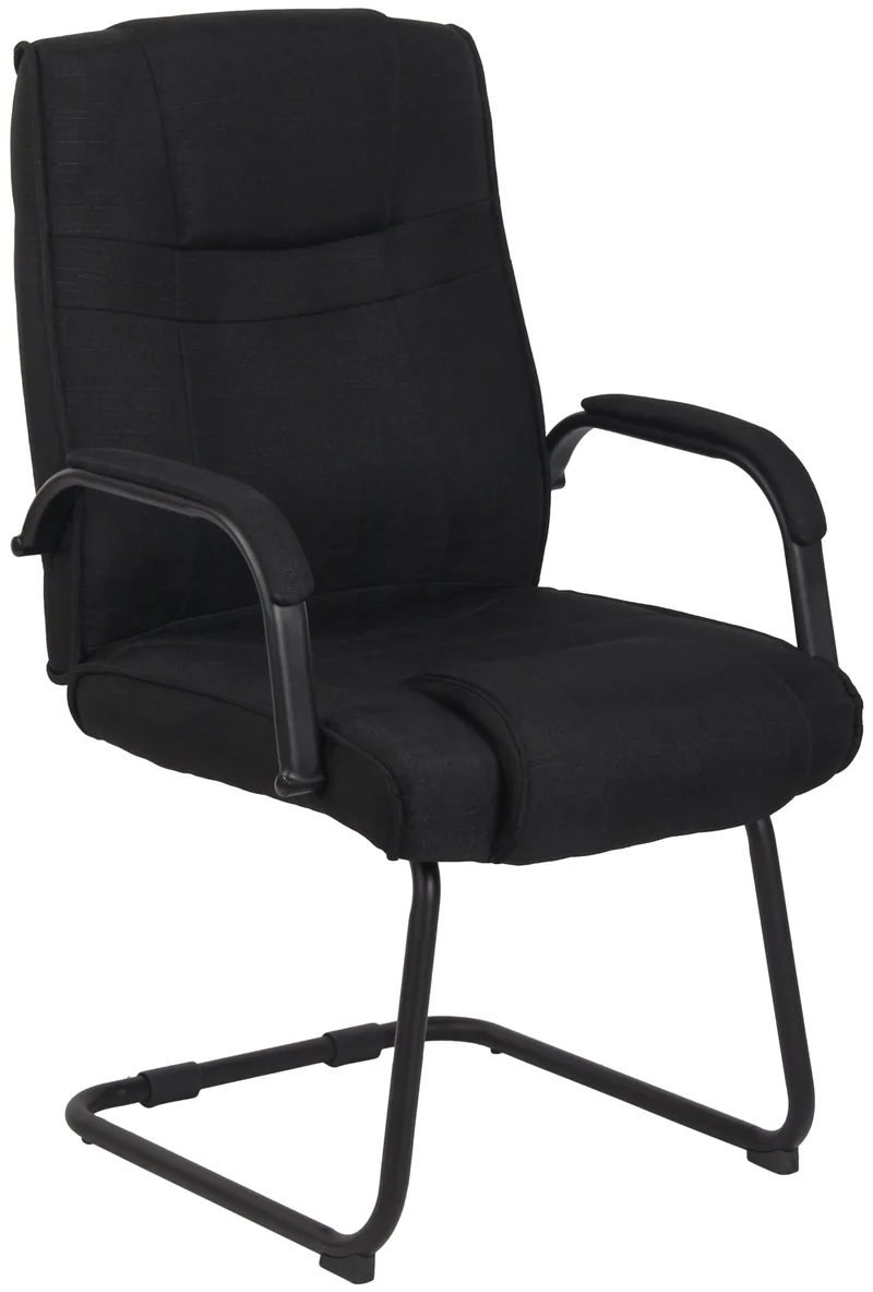Fauteuil de bureau sans roulettes accoudoirs chaise visiteur charge maximale 180 kg en tissu noir cadre en métal noir BUR10723