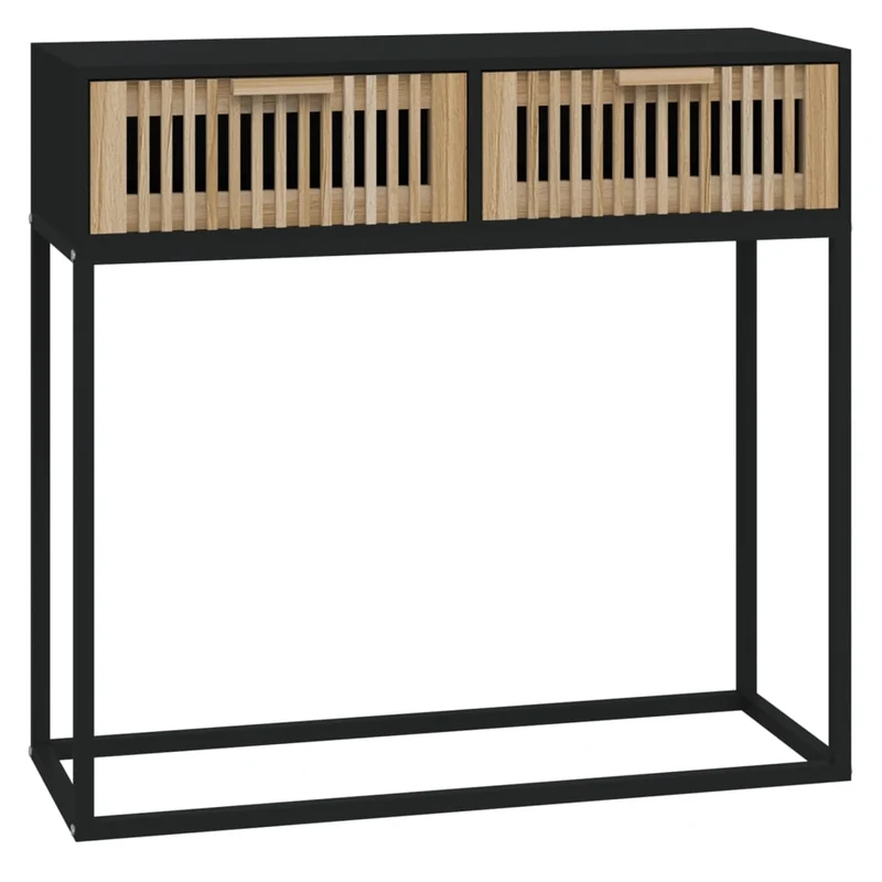 Meuble console d'entrée moderne table d'appoint avec tiroirs 80 x 30 x 75 cm bois d'ingénierie et fer noir DEC032164
