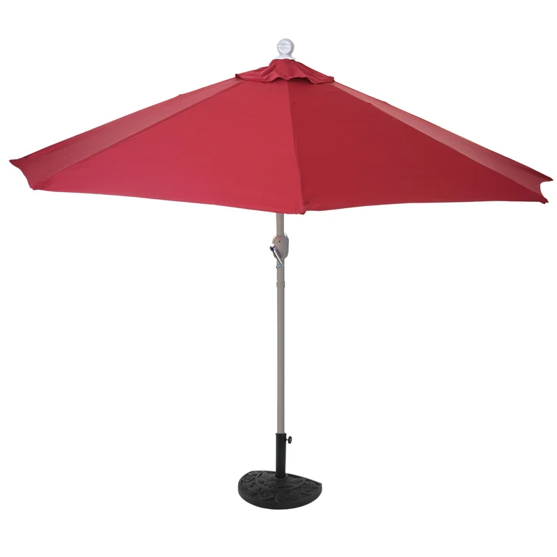 Demi parasol semi-circulaire balcon terrasse UV 50+ polyester/aluminium 3kg avec une portée de 270 cm bordeaux avec support 04_0003848