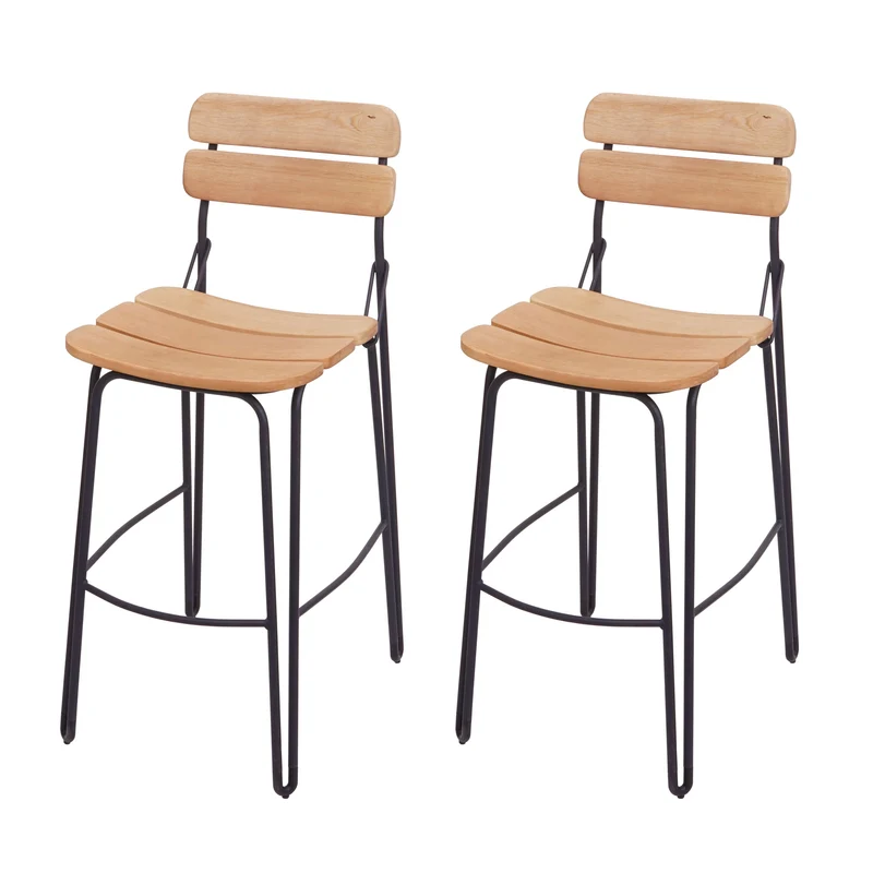 Lot de 2 tabourets de bar en bois et métal industriel brun naturel 04_0000148