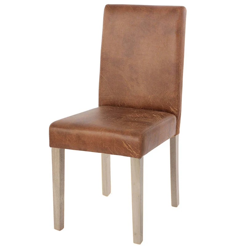 Chaise de salle à manger cuisine imitation daim marron vieilli style vintage pieds en bois clair 04_0002327