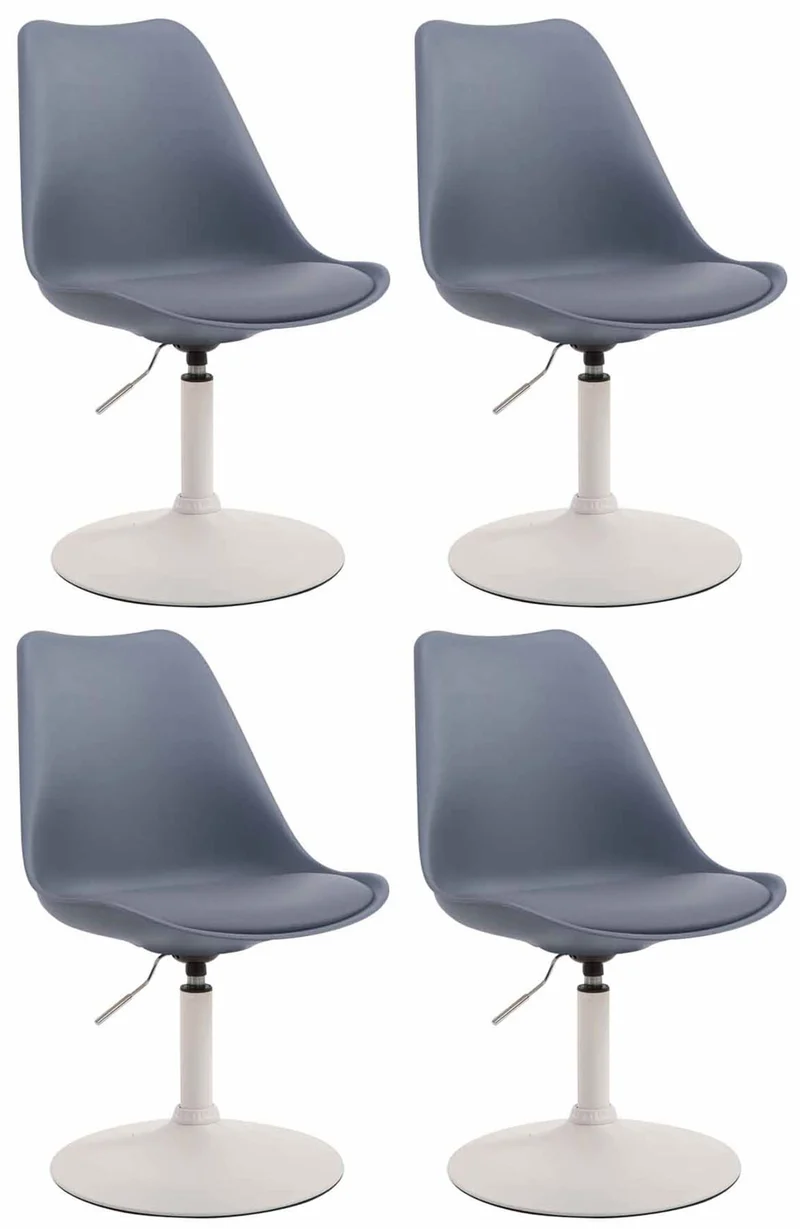 Lot de 4 chaises de salle à manger pivotant et hauteur réglable siège en plastique bleu cadre en métal blanc 10_0006201
