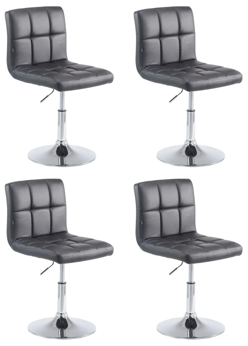Lot de 4 chaises de salle à manger hauteur réglable design moderne couture décorative en similicuir noir piètement en métal 10_0006113