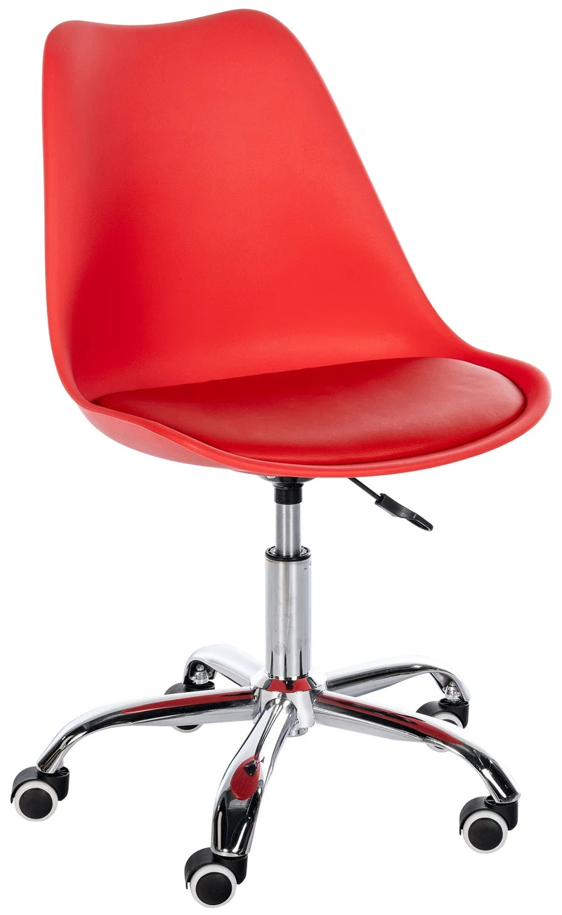 Tabouret de travail sur roulettes hauteur réglable en plastique rouge et métal 10_0007041