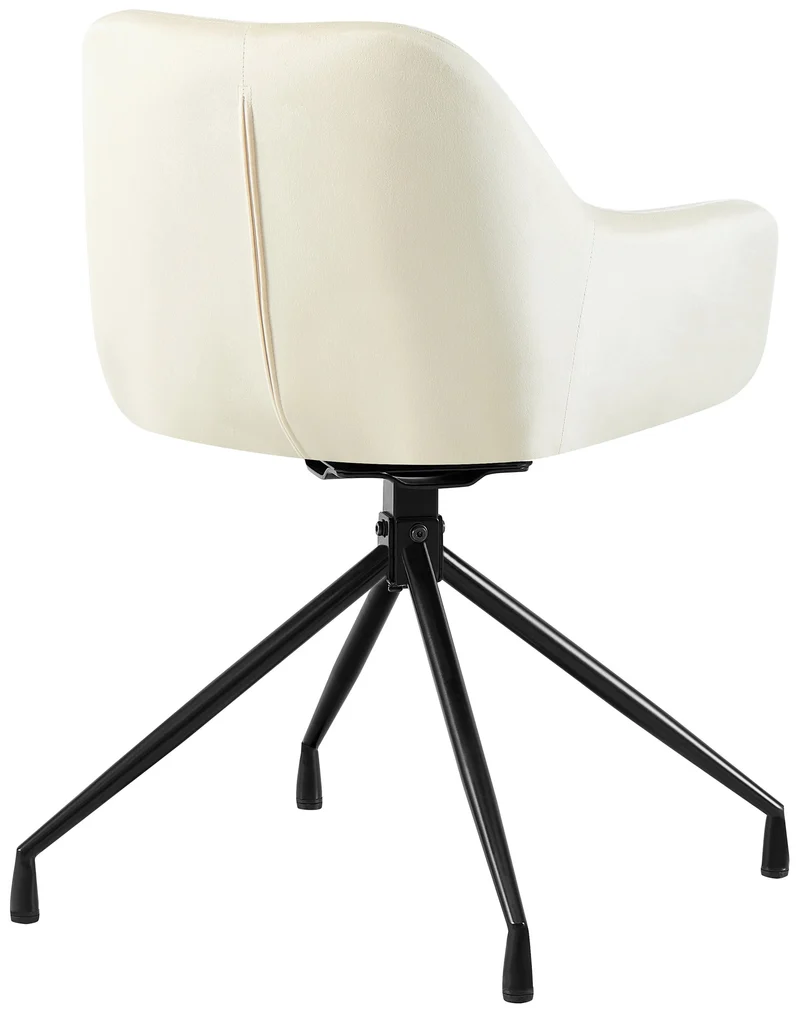 Lot de 2 fauteuils en velours crème à piétement étoile en métal noir – Chaise style contemporain 10_0007534