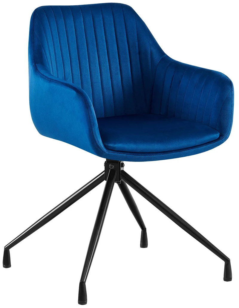 Fauteuil en velours bleu à piétement étoile en métal noir – Chaise confortable style contemporain 10_0007468