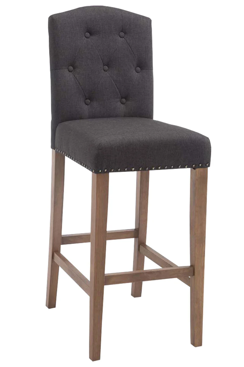 Tabouret de bar chaise haute avec dossier capitonné tissu gris foncé et pieds en bois clair 10_0000075