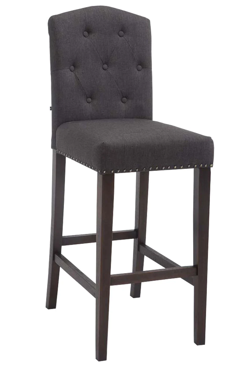 Tabouret de bar chaise haute avec dossier capitonné tissu gris foncé et pieds en bois foncé 10_0000074