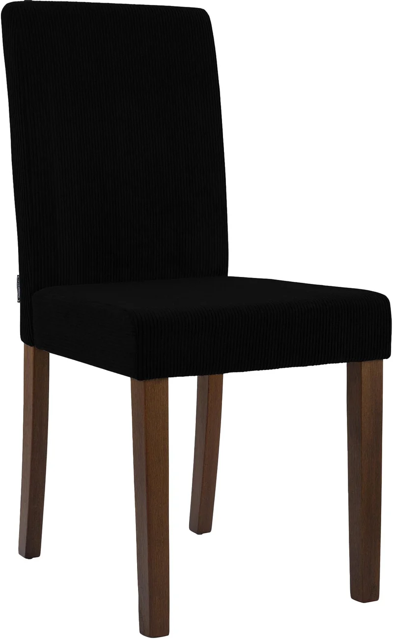 Chaise de salle à manger contemporaine x1 dossier haut en velours côtelé noir et pieds en bois foncé 10_0007248