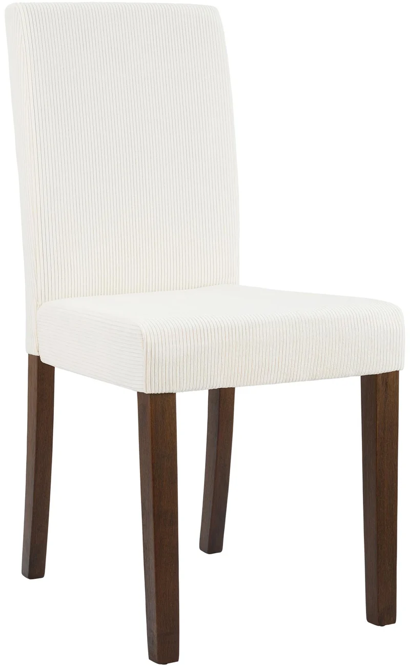 Chaise de salle à manger contemporaine x1 dossier haut en velours côtelé crème et pieds en bois foncé 10_0007246