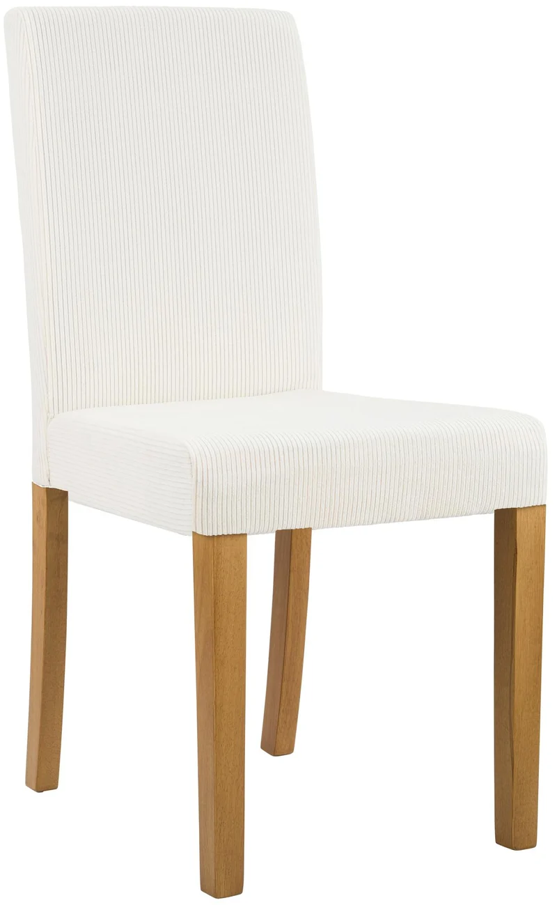 Chaise de salle à manger contemporaine x1 dossier haut en velours côtelé crème et pieds en bois clair 10_0007241