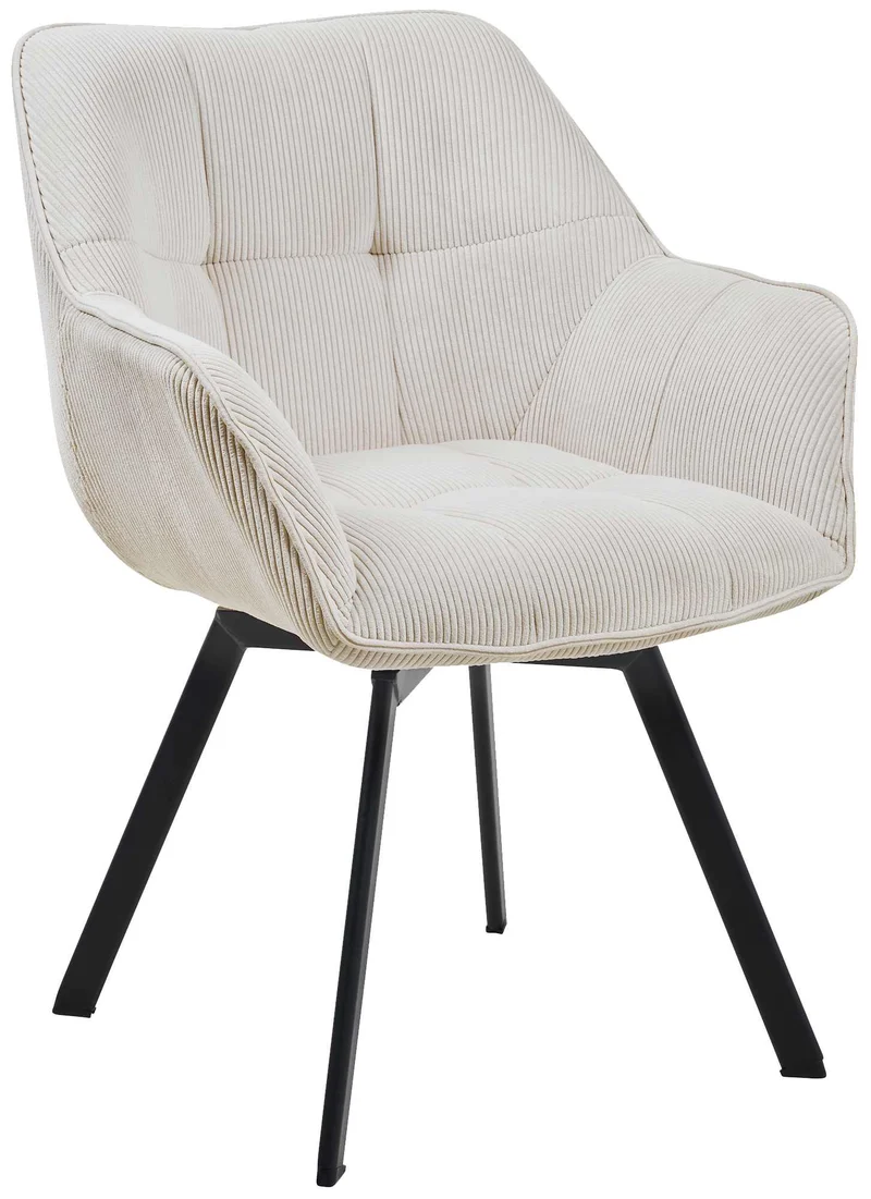 Chaise de salle à manger x1 assise pivotante confortable en velours côtelé crème et métal noir 10_0007251