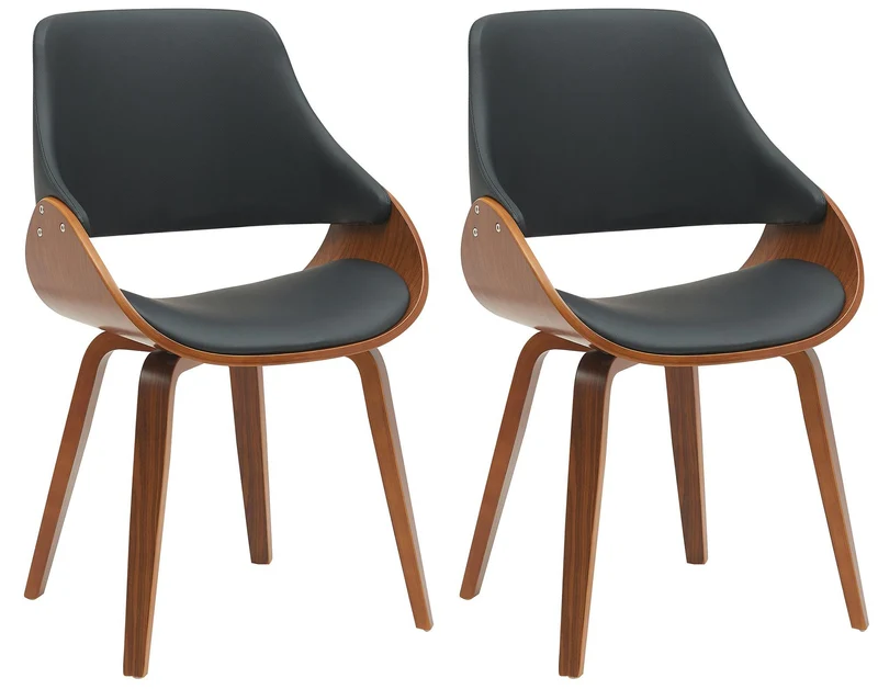 Chaises de salle à manger x2 design scandinave en bois courbé couleur noyer et PVC noir 10_0007513