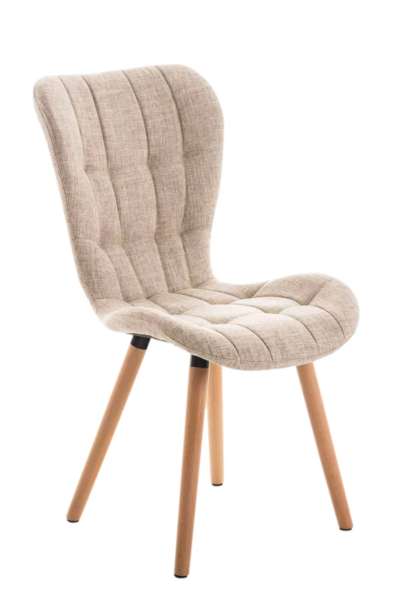 Chaise de salle à manger x1 dossier haut coutures décoratives assise en tissu crème 10_0007265